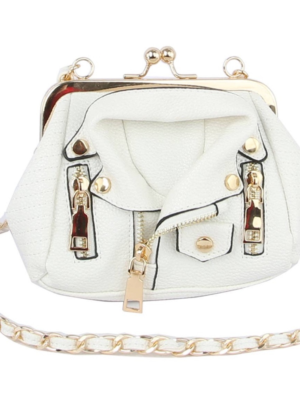 White Quilted Leatherette Mini Crossbody Bag with Gold Hardware